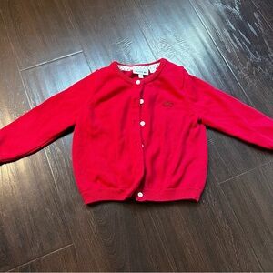 Lacoste Girls' Bright Red Button-Up Cotton Cardigan 4T Girl